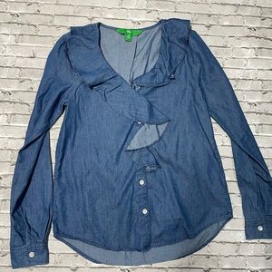 Blue Ruffled Denim Top